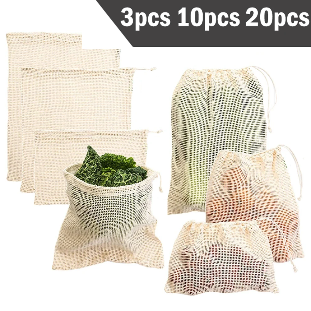 Produce Bag Reusable Mesh - 3 6 10 Chiếc Có Thể