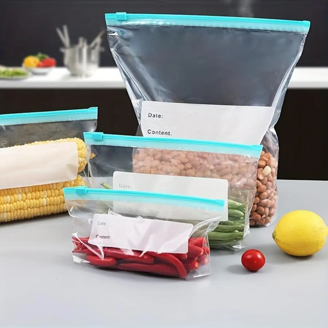 Food Storage Zipper Bags - 60pcs Reusable Fridge Fresh Bags, Kitchen