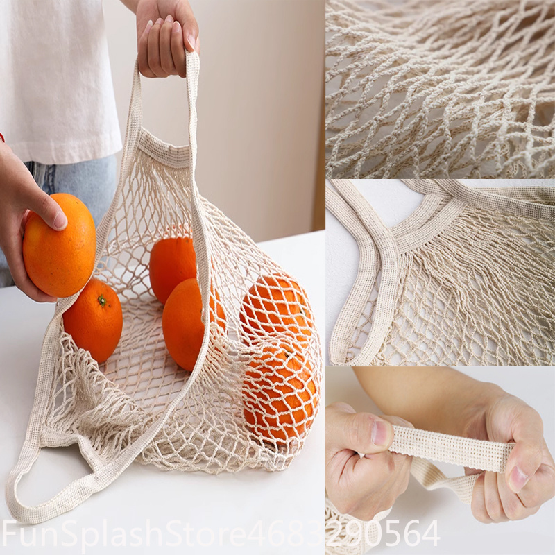 Produce Bag Reusable Mesh - Handheld Foldable Cotton Mesh Shopping Bag