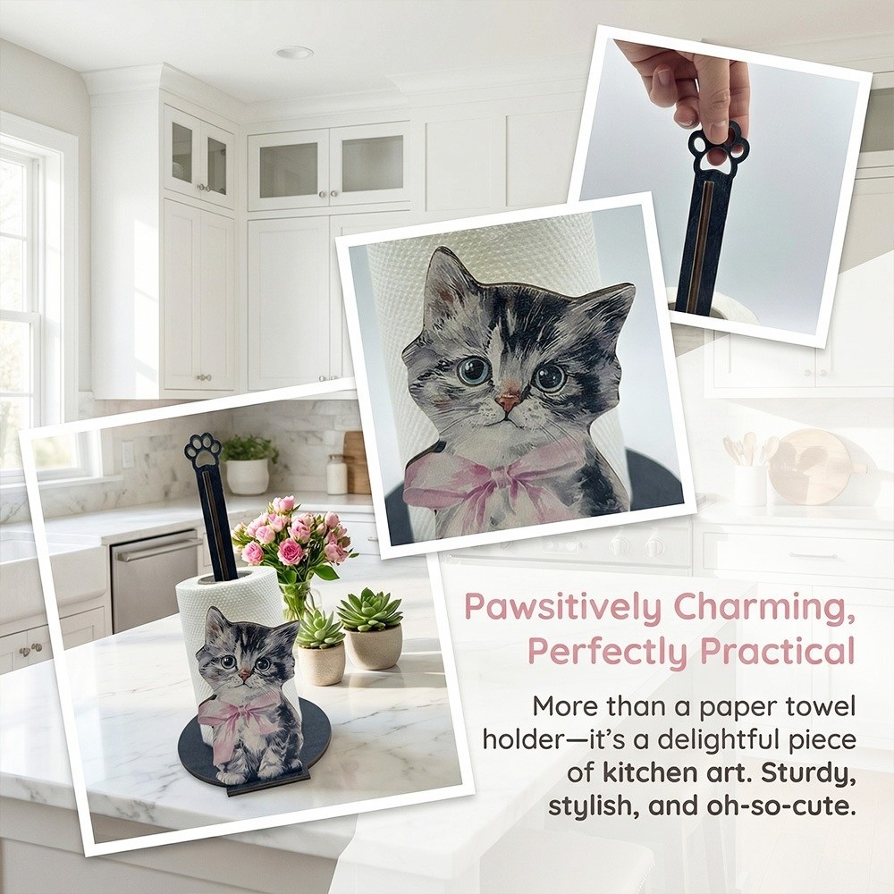 Food Storage In Stainless Steel - Wooden Adorable Tissue Holder Bow Kitten