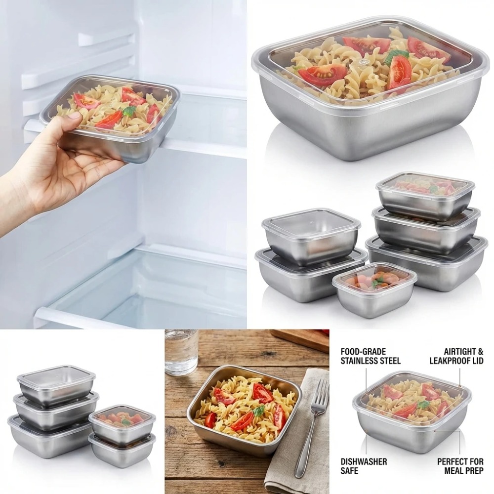6PCS Stainless Steel Food Stor - đánh giá và giá Food Storage In Stainless Steel