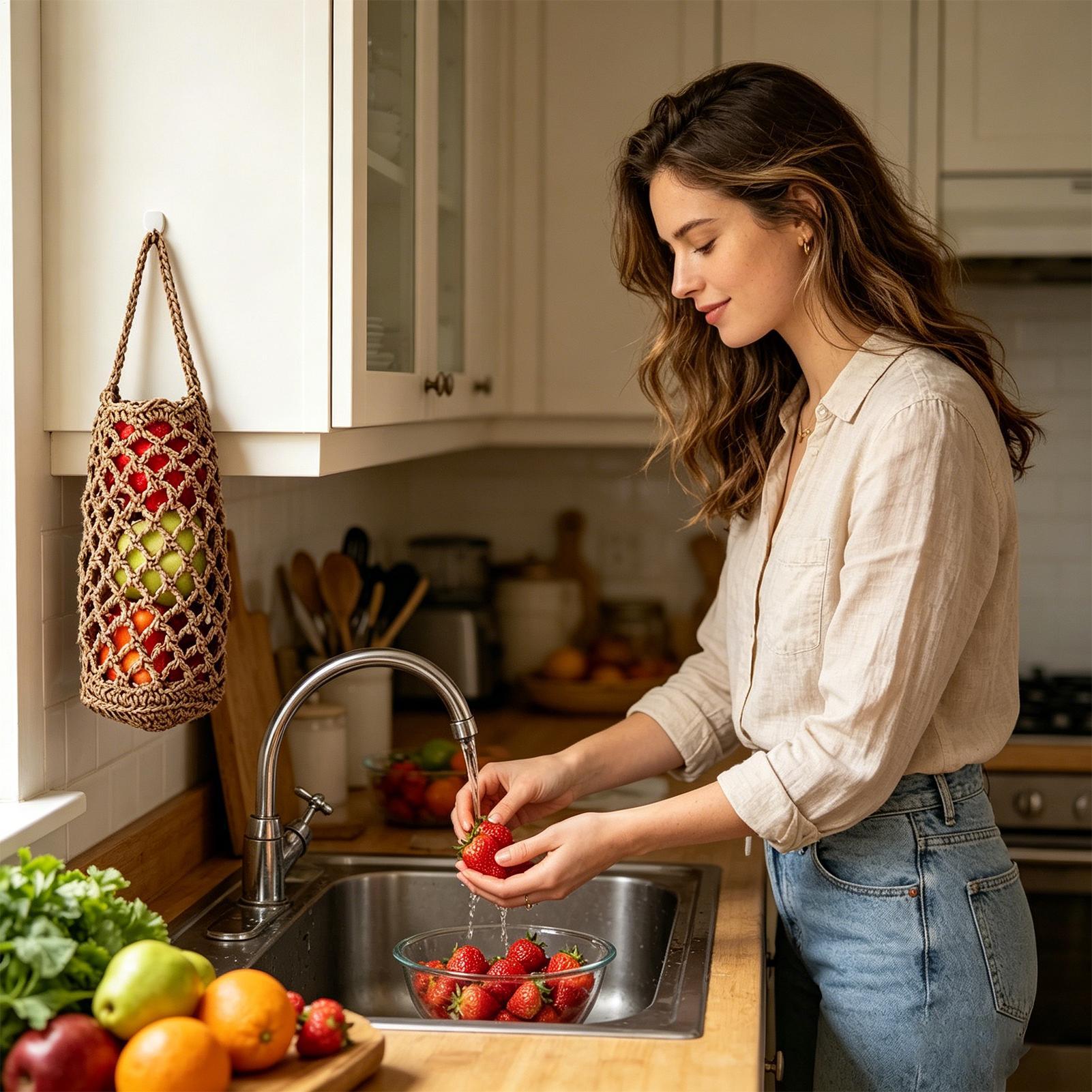 Boho Hand Woven Vegetable Stor - đánh giá và giá Produce Bag Reusable Mesh
